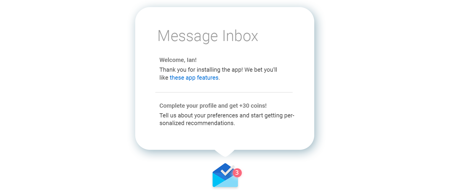 Customer onboarding with push notifications saved into message inbox