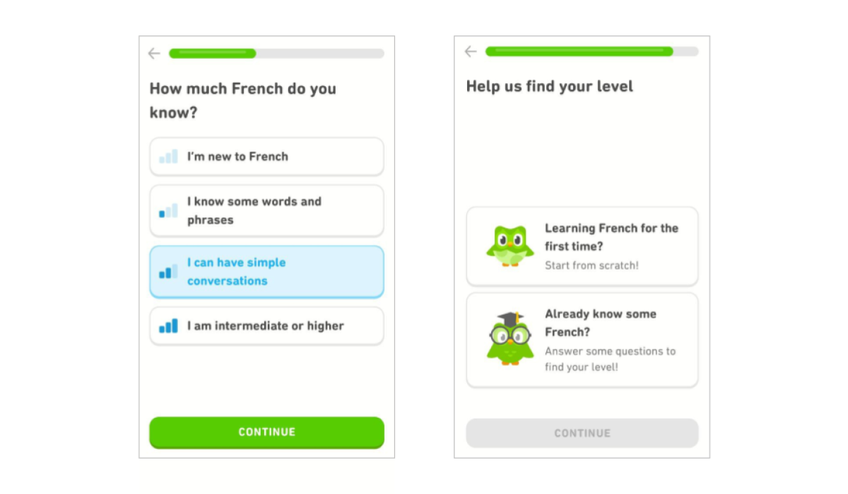 User activation in the Duolingo app