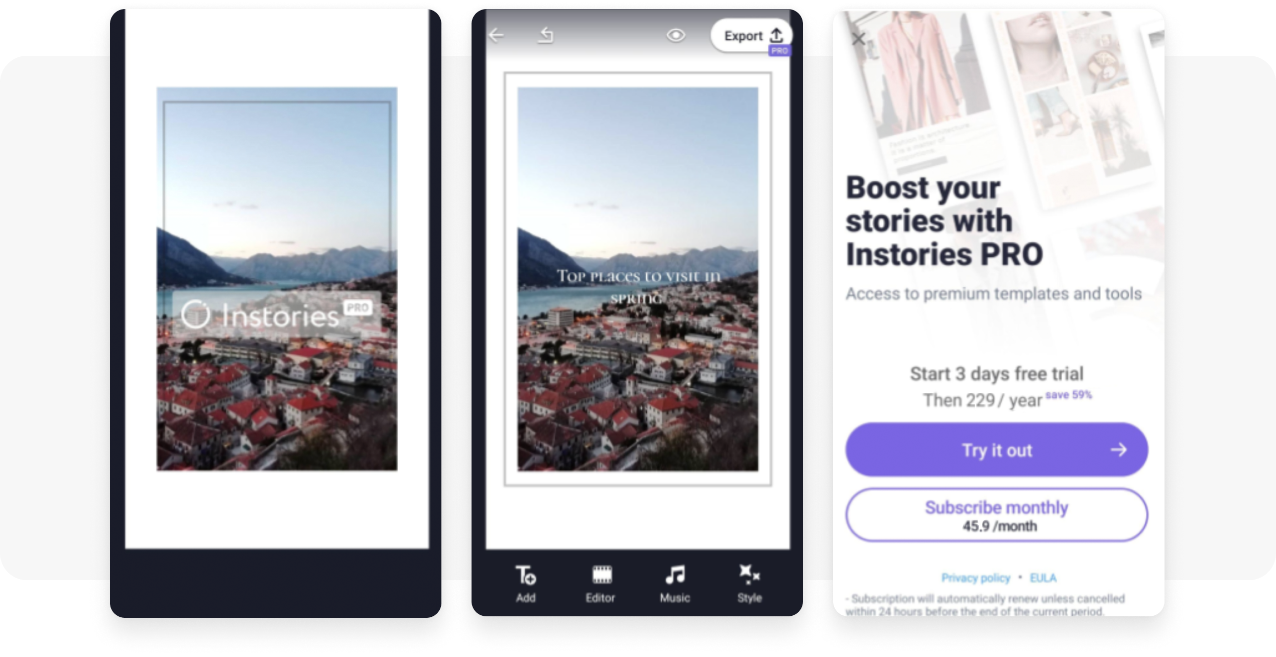 In-app example from Instories