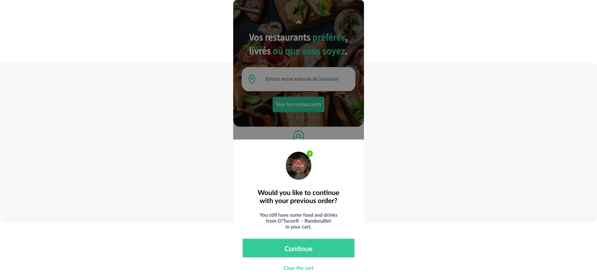 Message to recover an abandoned cart - Glovo food delivery app