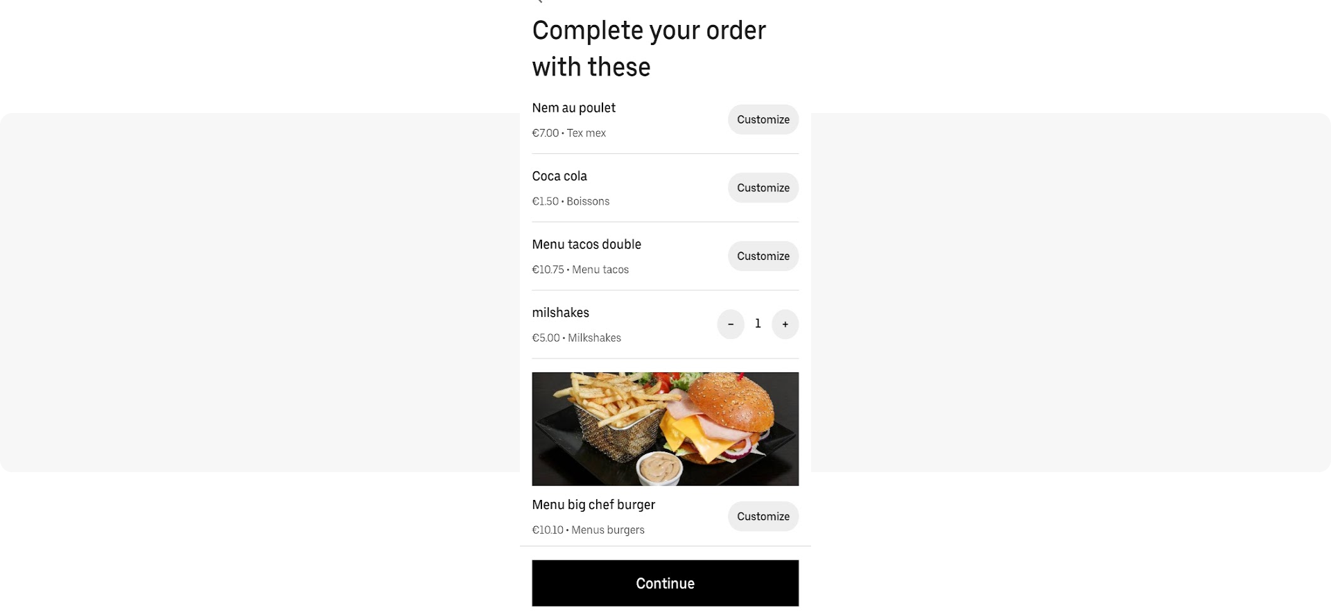 Cross-selling message - UberEats food delivery app