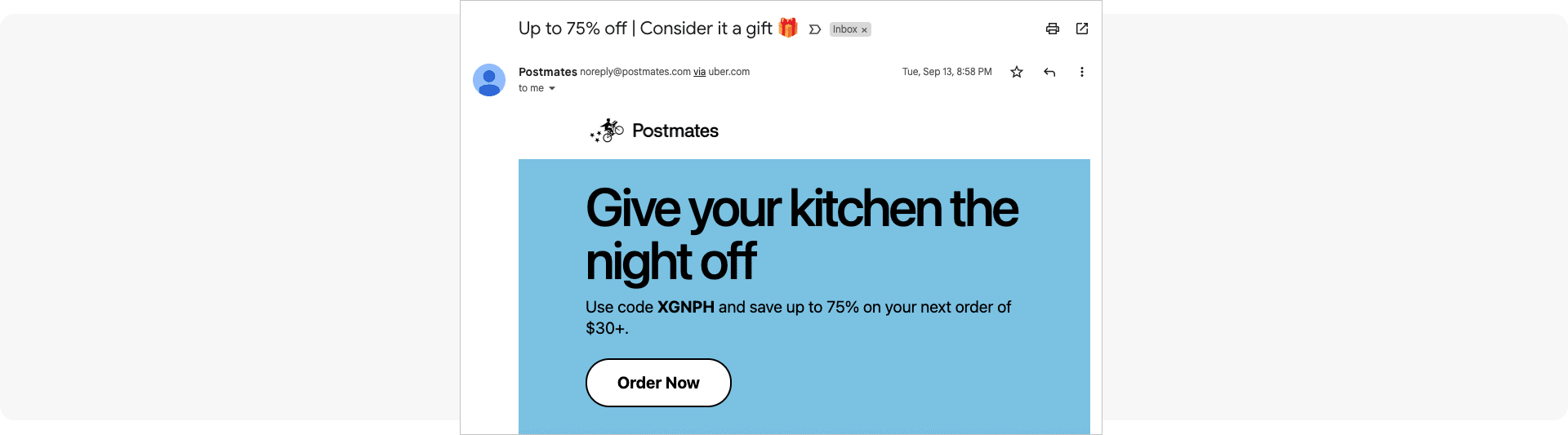 Re-engagement email - Postmates food delivery app