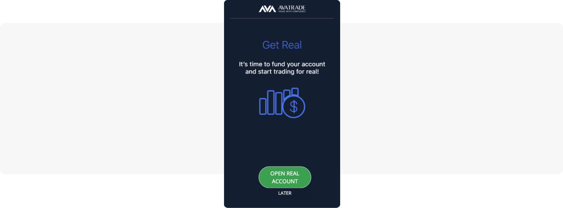 Register a real account - in-app message - AvaTrade