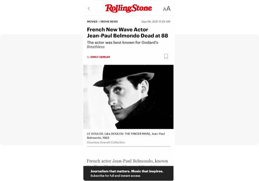Rolling Stone in-app messaging example