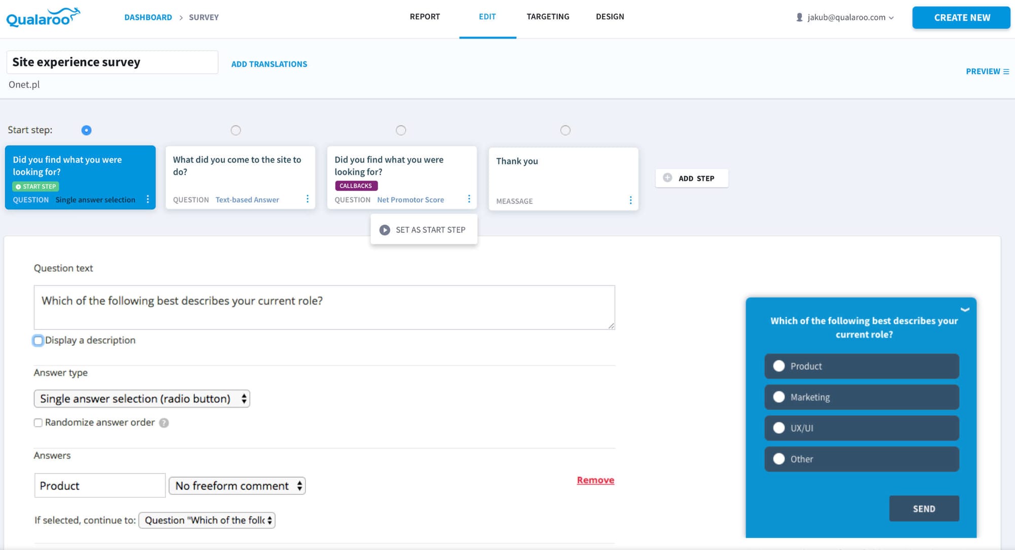 Qualaroo – Best customer feedback platform interface