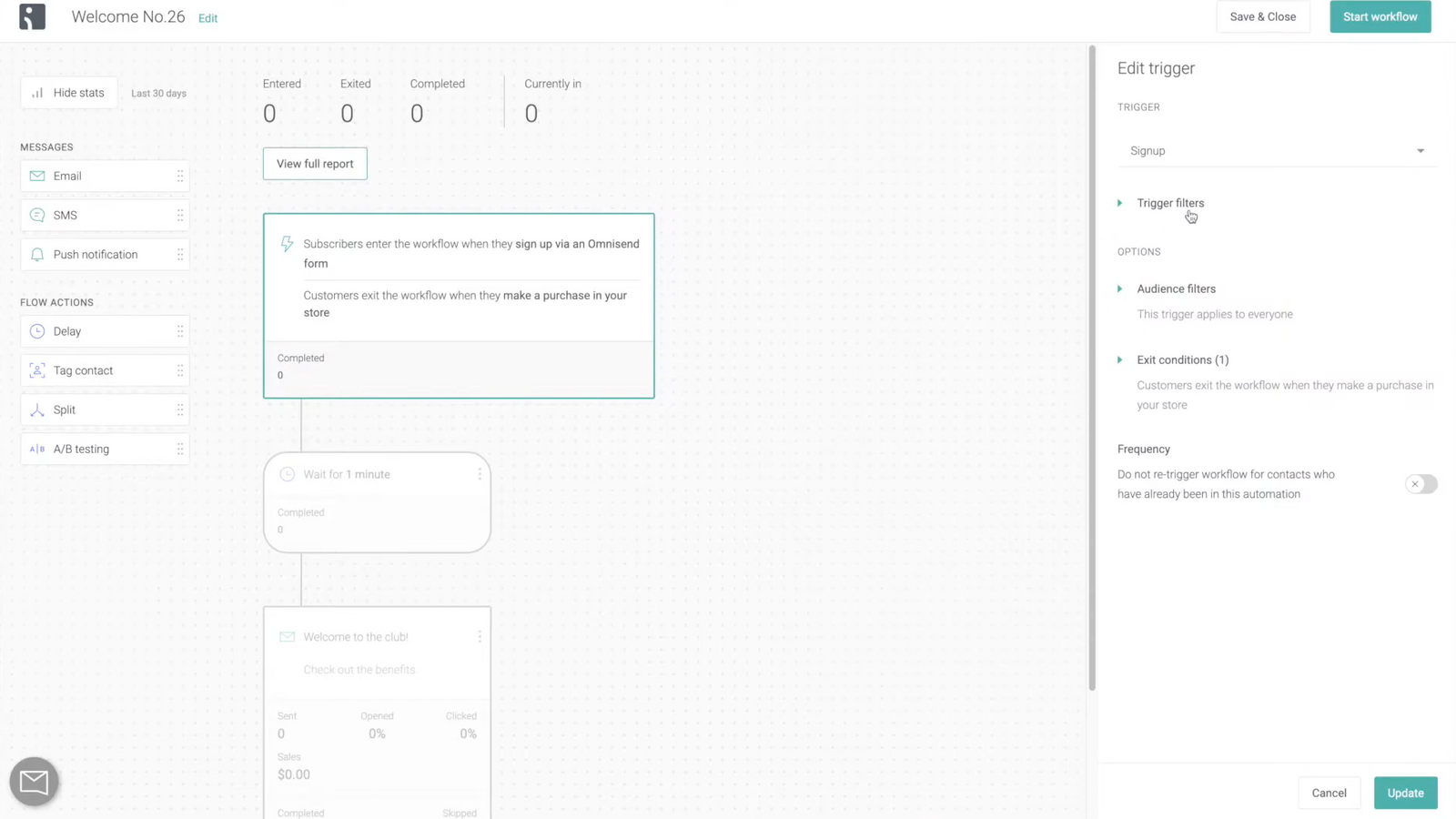 Omnisend email automation flow