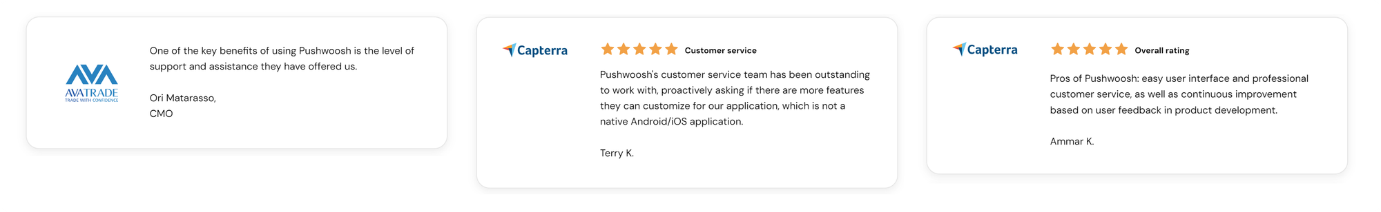Pushwoosh reviews praising customer service