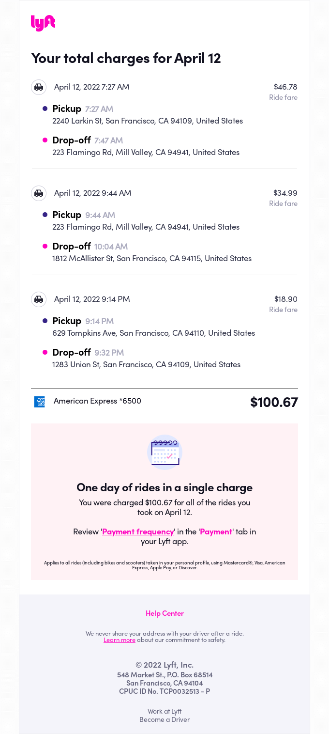 Transactional email example - Lyft
